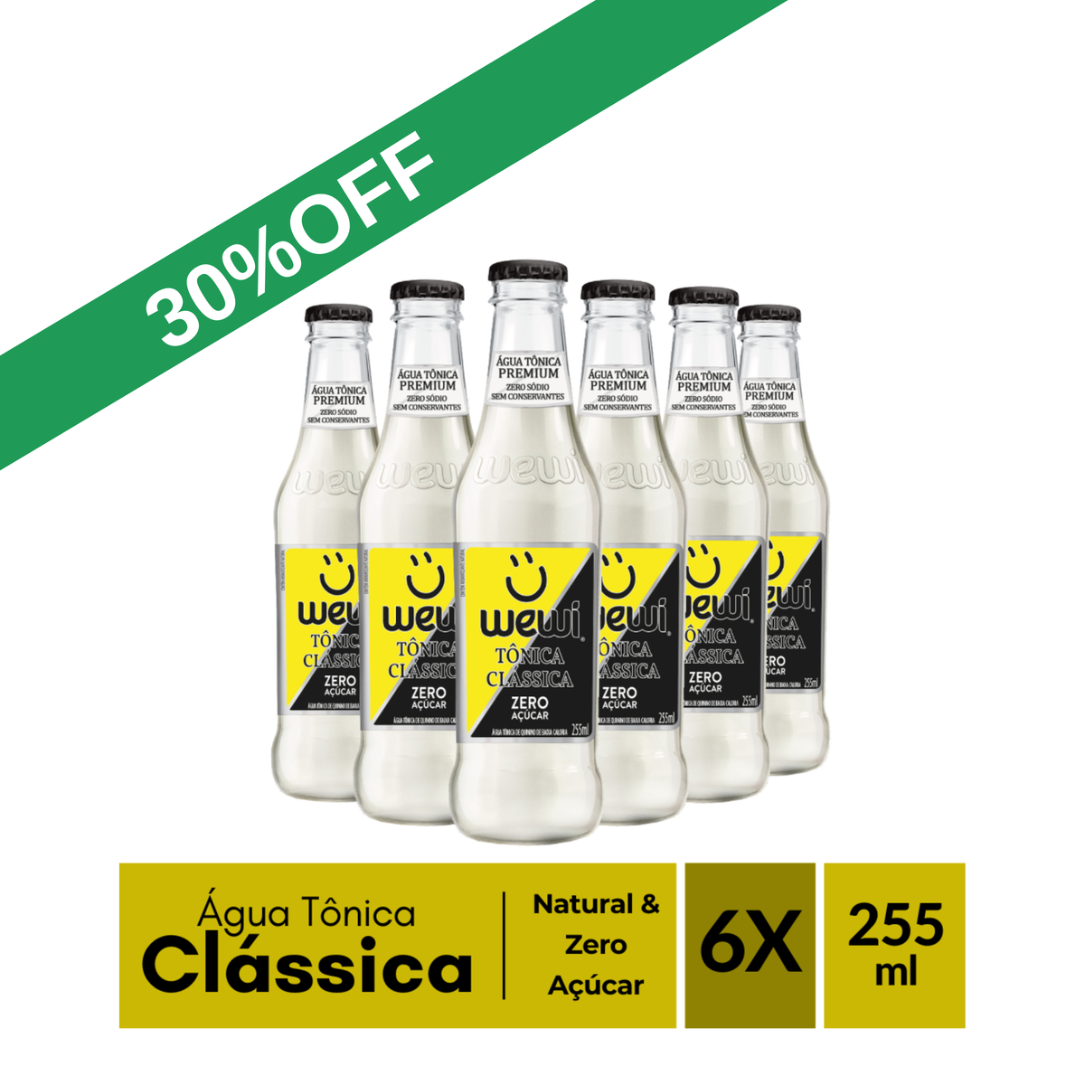 Água Tônica Clássica ZERO Açúcar Wewi 255ml Pacote com 6 Unidades