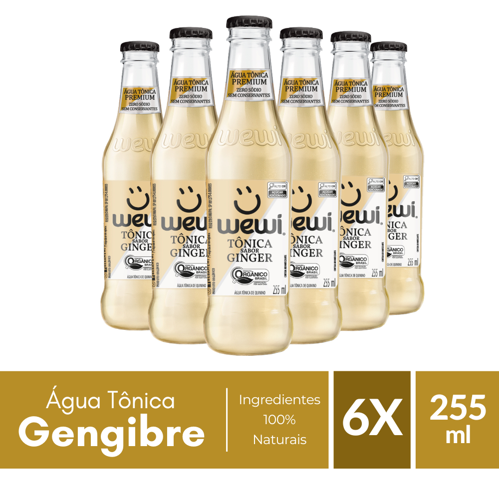 Água Tônica Ginger Orgânica Wewi 255ml Pacote com 6 Unidades