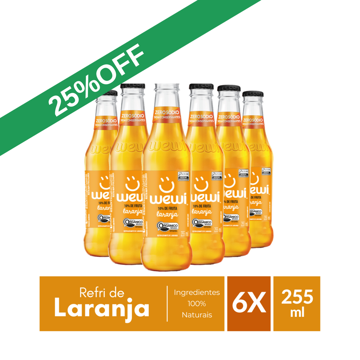 Laranja Orgânico Wewi 255ml Pacote com 6 Unidades