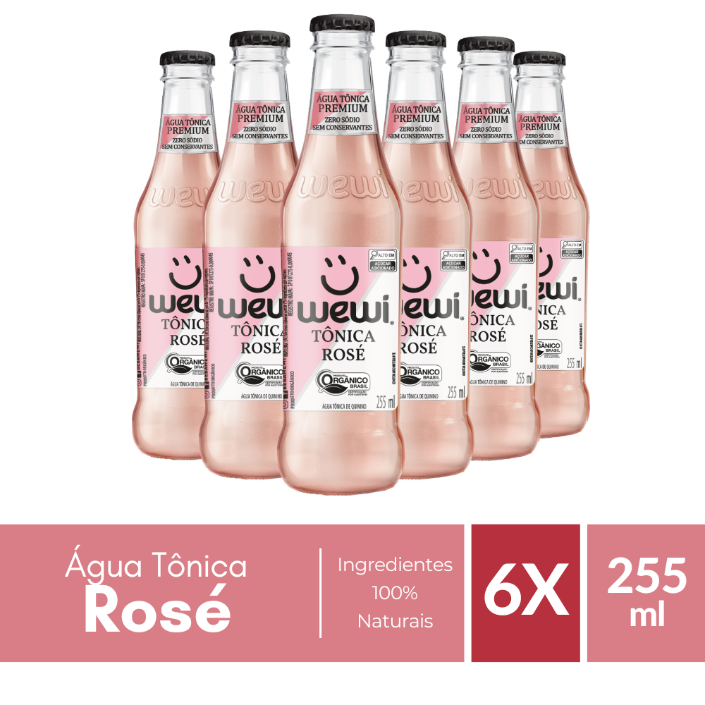 Água Tônica Rosé Orgânica Wewi 255ml Pacote com 6 Unidades