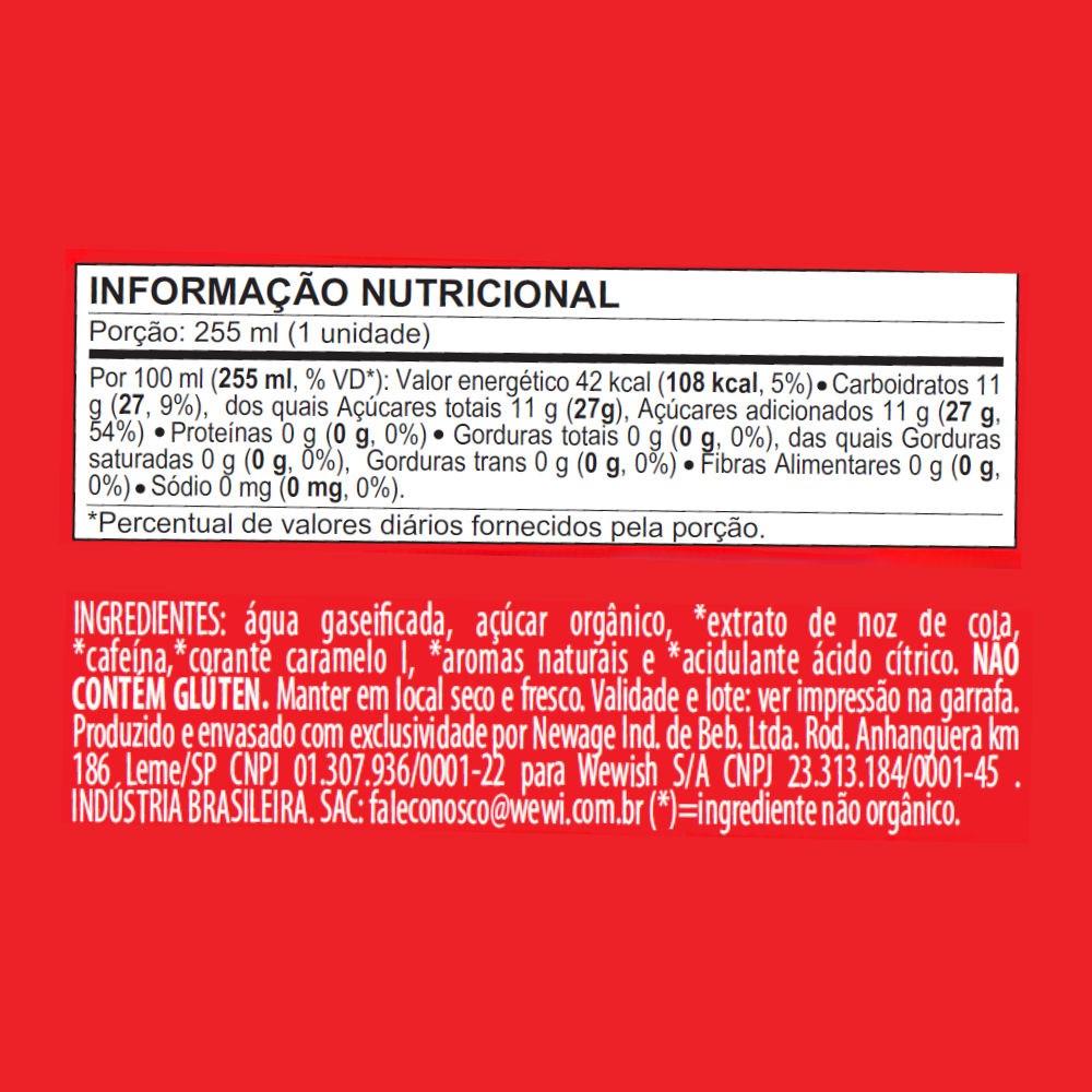 Cola Orgânico Wewi 255ml Pacote com 6 Unidades