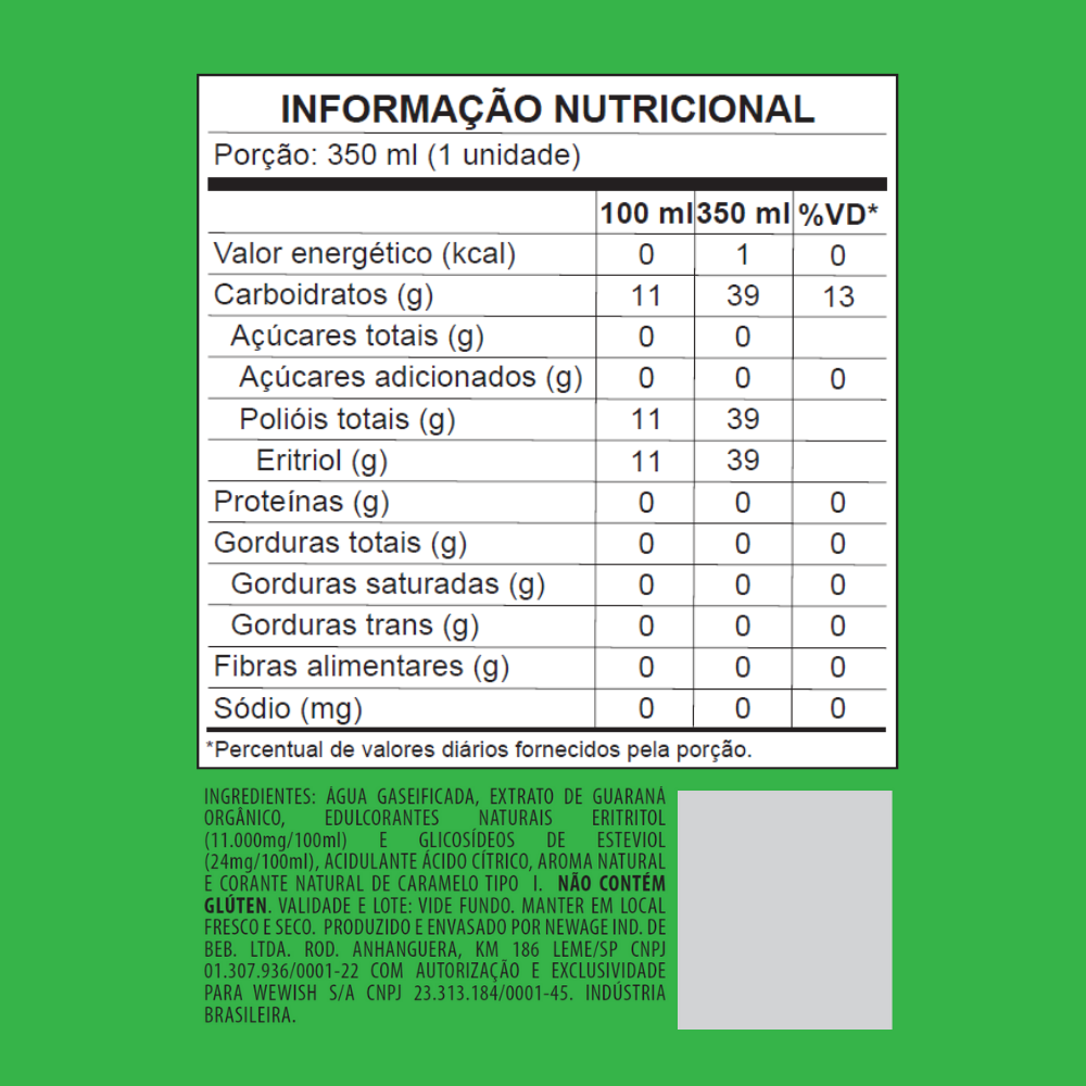 Guaraná Zero Açúcar Wewi 350ml Pacote com 6 Unidades