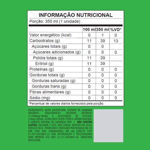 Guarana Zero Sugar Wewi 350ml Pack of 6 Units