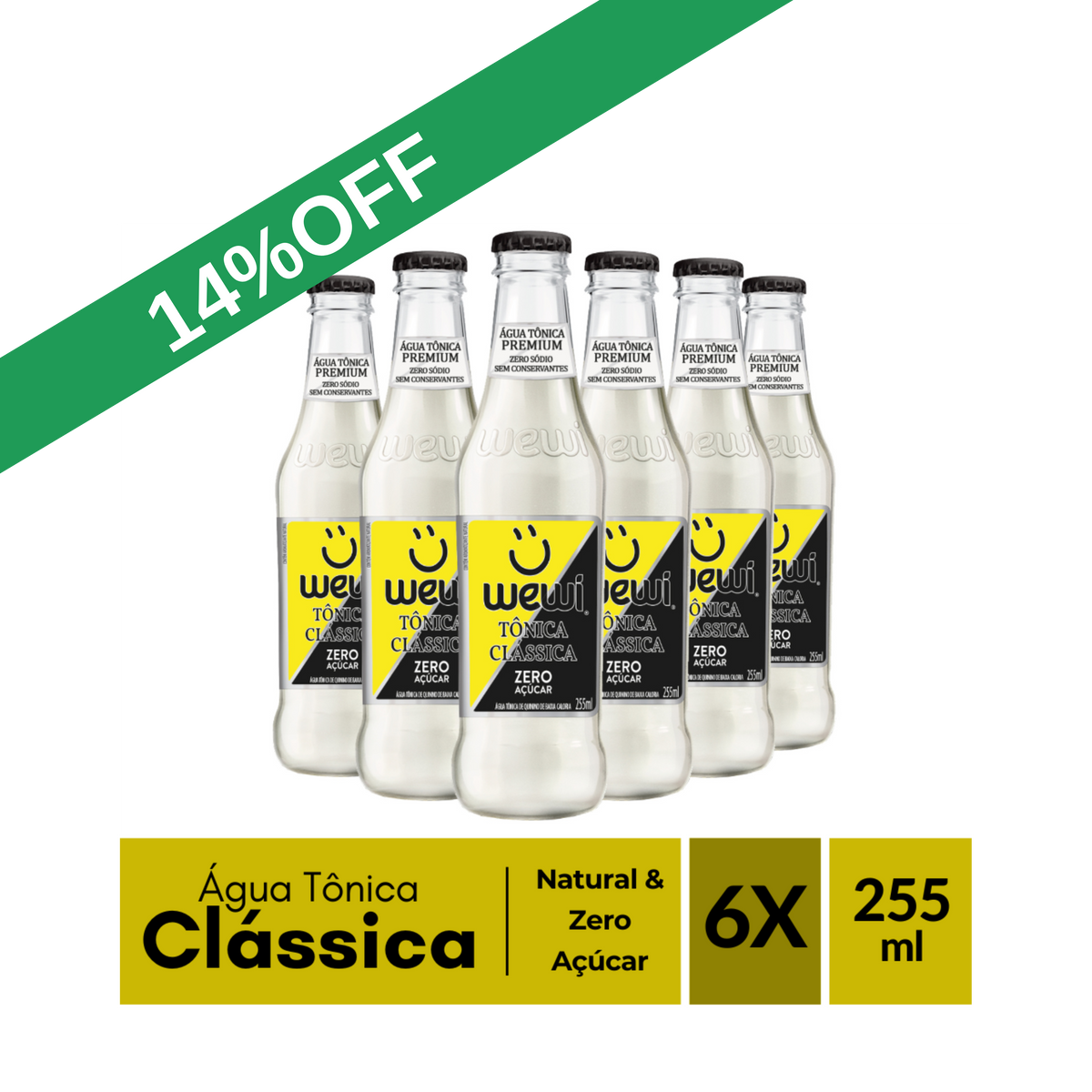 Água Tônica Clássica ZERO Açúcar Wewi 255ml Pacote com 6 Unidades
