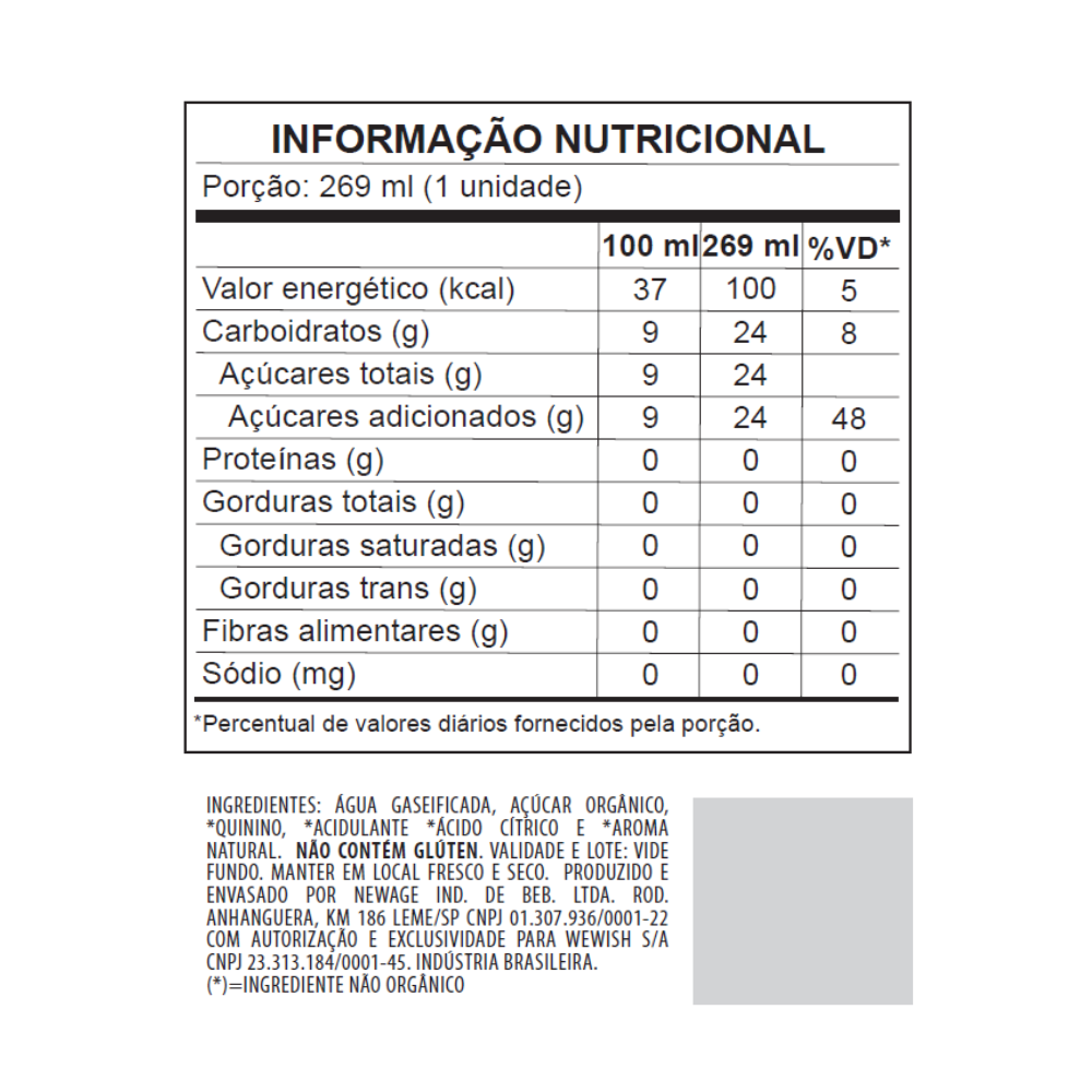 Água Tônica Clássica Orgânica Wewi 269ml Pacote com 6 Unidades