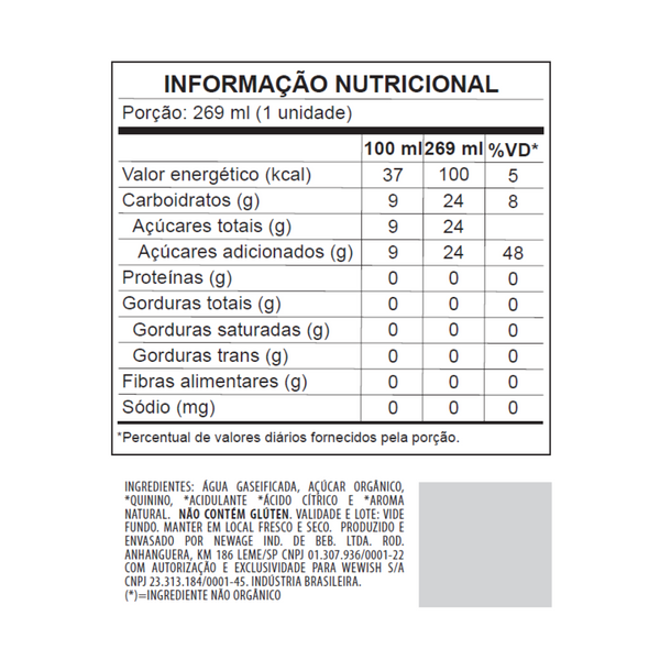 Água Tônica Clássica Orgânica Wewi 269ml Pacote com 6 Unidades