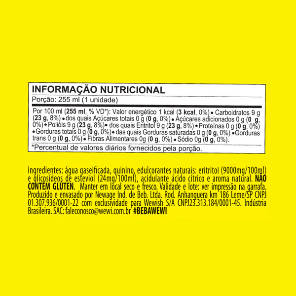 Água Tônica Clássica ZERO Açúcar Wewi 255ml Pacote com 6 Unidades