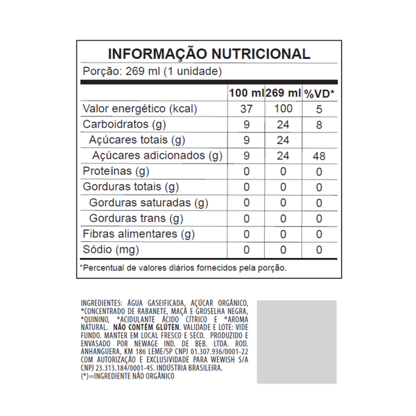 Água Tônica Rosé Orgânica Wewi 269ml Pacote com 6 Unidades