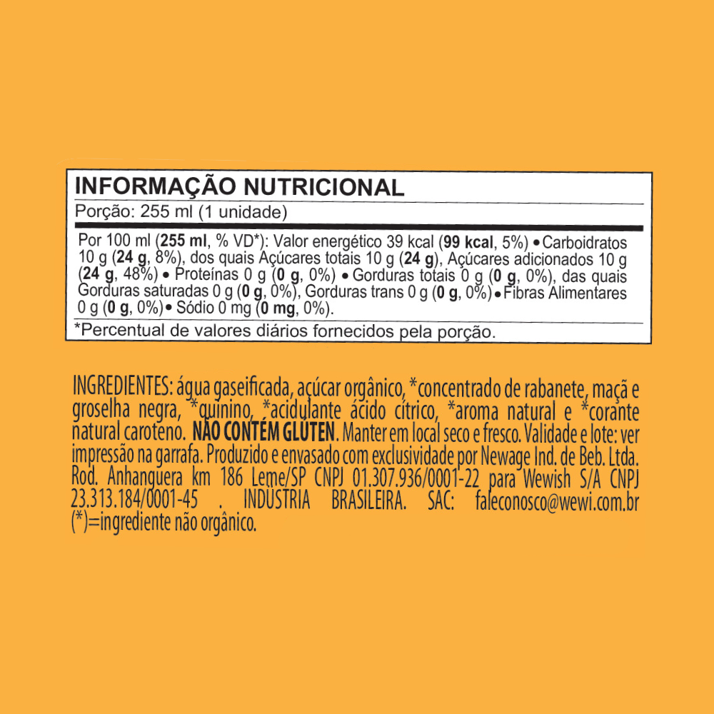 Água Tônica Tangerina Orgânica Wewi 255ml Pacote com 6 Unidades